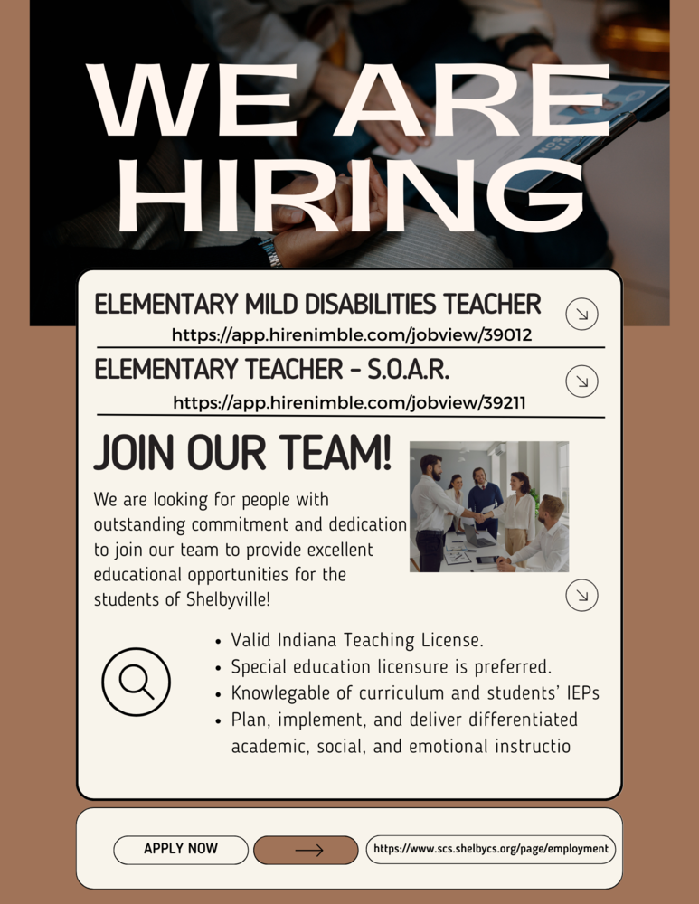Shelbyville Central Schools' Student Services is currently hiring!